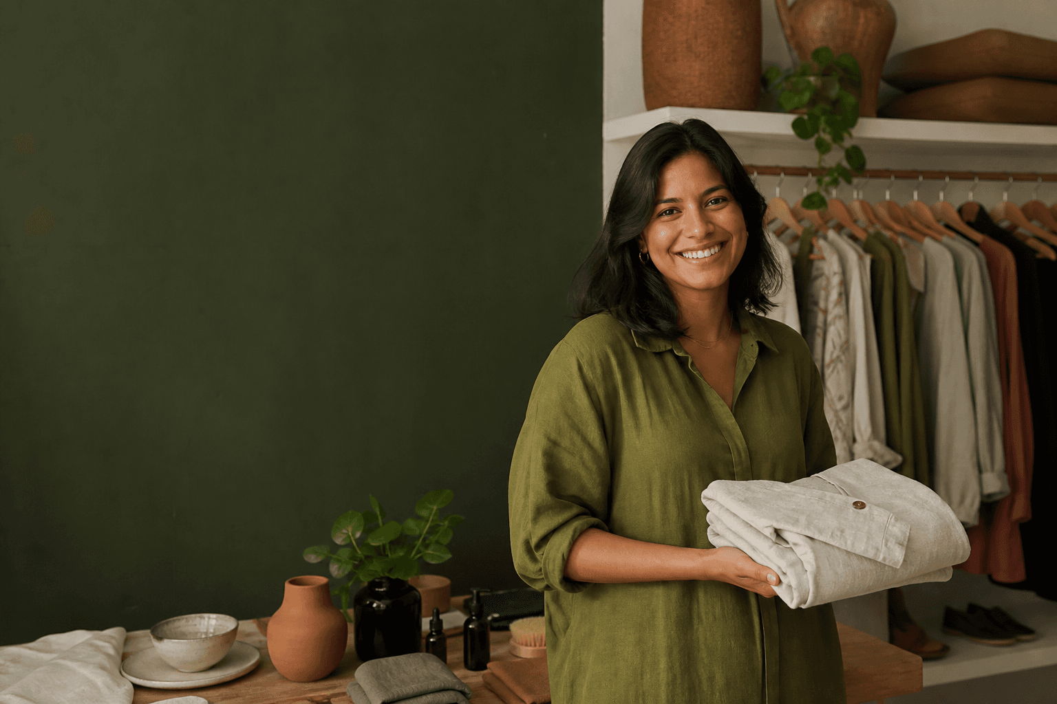 Empreendedora em sua loja de moda